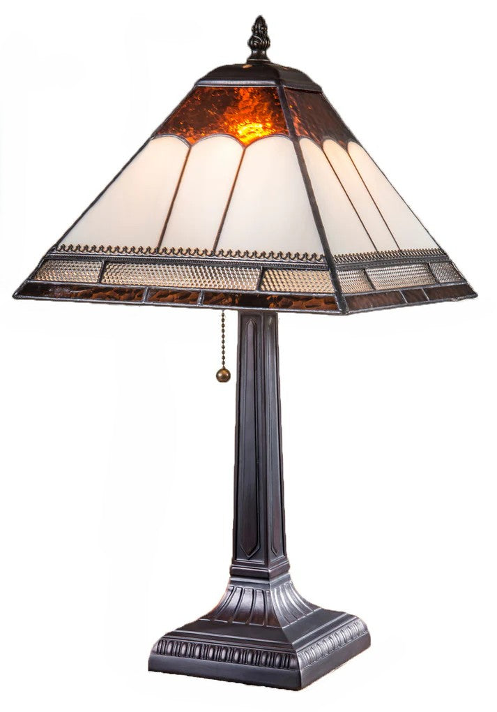 Table Lamp Ivory Brown Clear Metal Filigree Accent Light