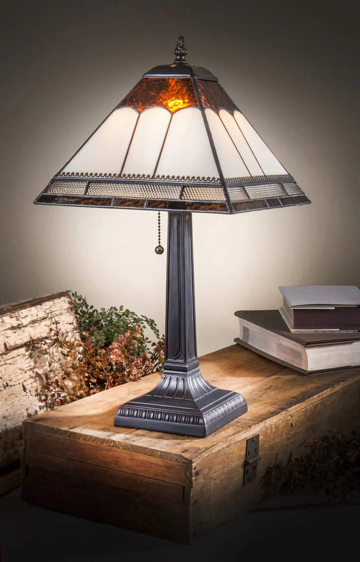 Table Lamp Ivory Brown Clear Metal Filigree Accent Light
